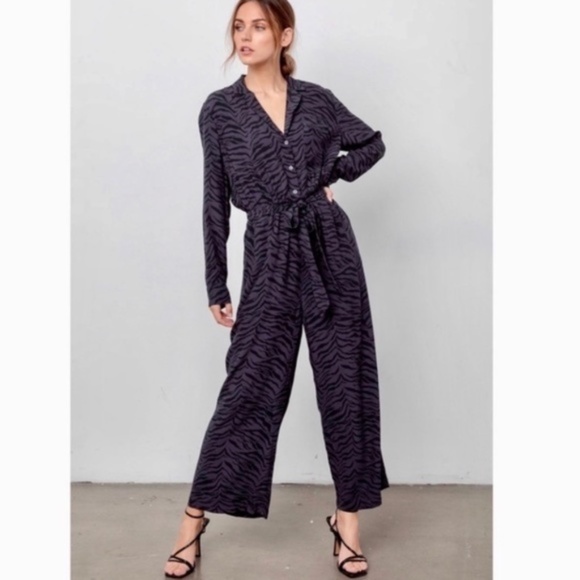NEW Rails Size L CALLAN Charcoal Tiger Stripe Wide-Leg Jumpsuit ***No Belt